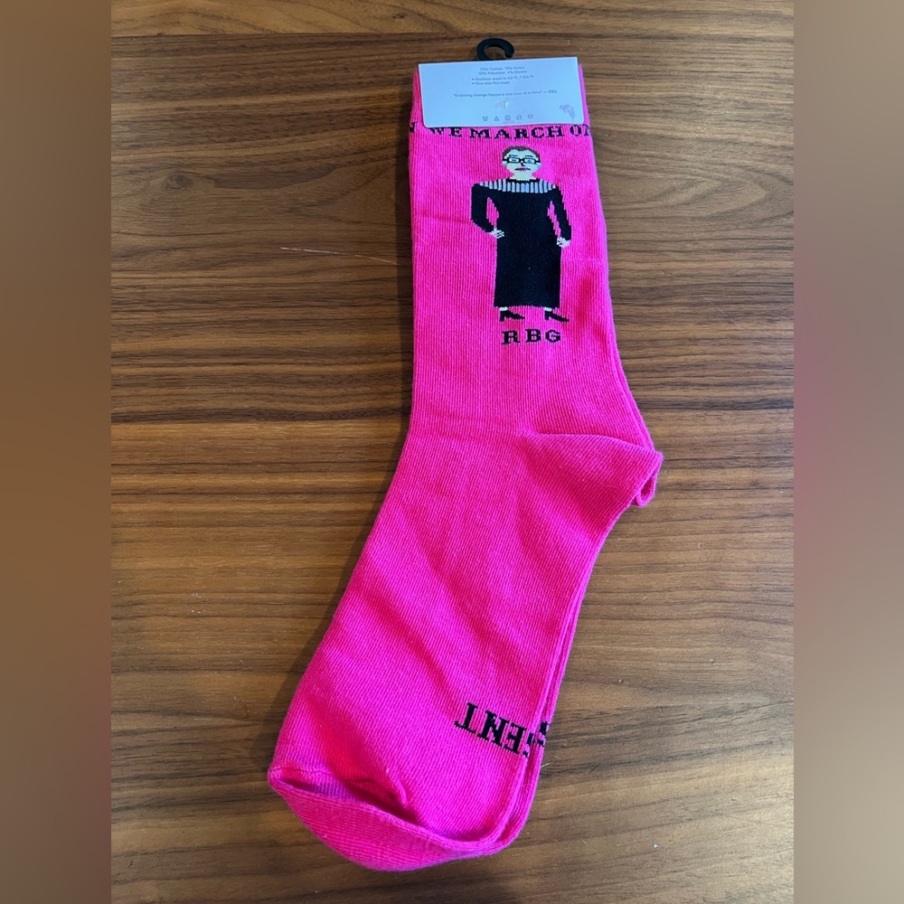 NWT RBG Pink Socks We March On I Dissent Ruth Bader Ginsburg Maggie Ster… - Picture 6 of 9